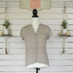 H&M Women Brown Short Sleeve Button-Down Shirt Size 4
